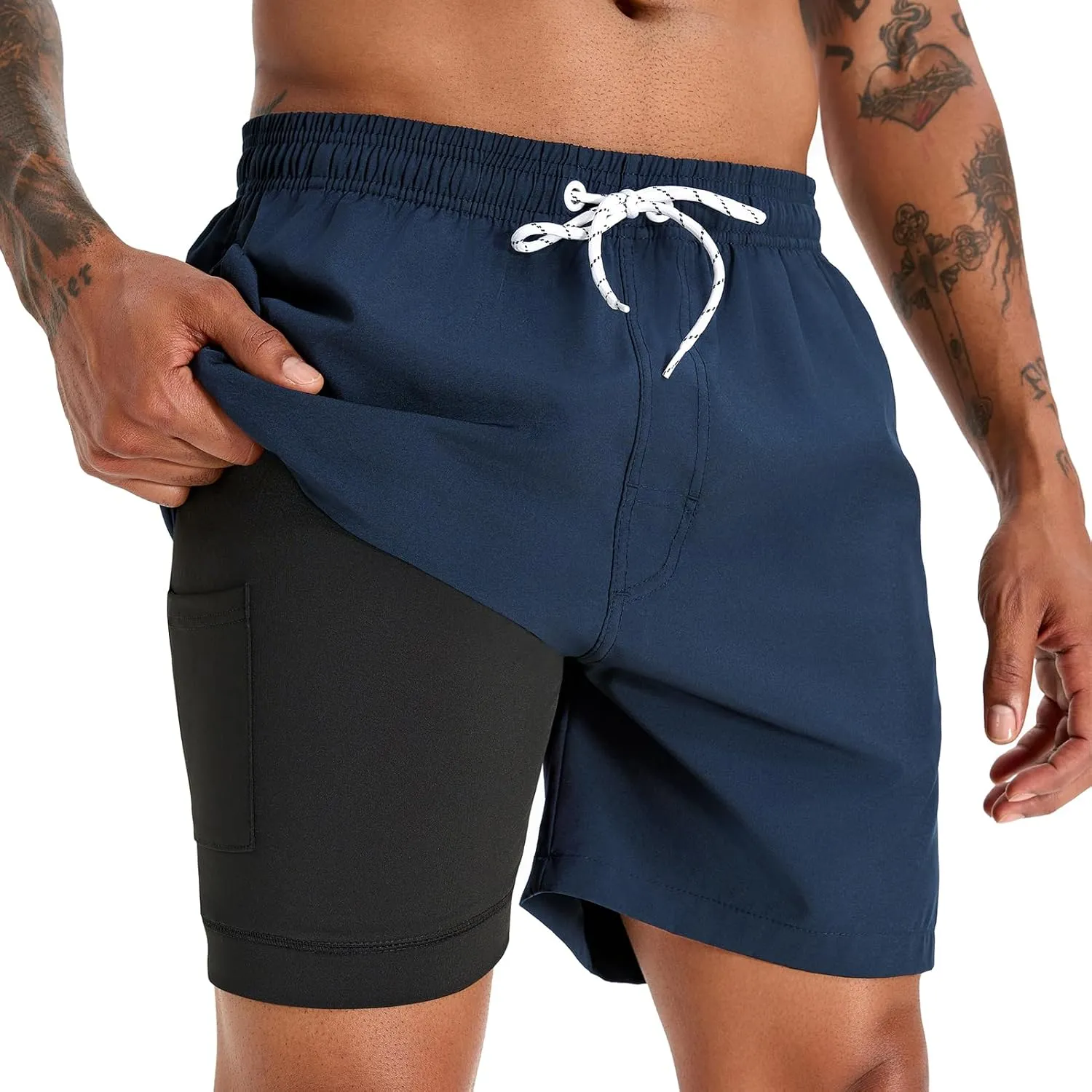 zeetoo Mens Swim Trunks with Compression Liner 5.5" Inseam Quick Dry Swim Shorts