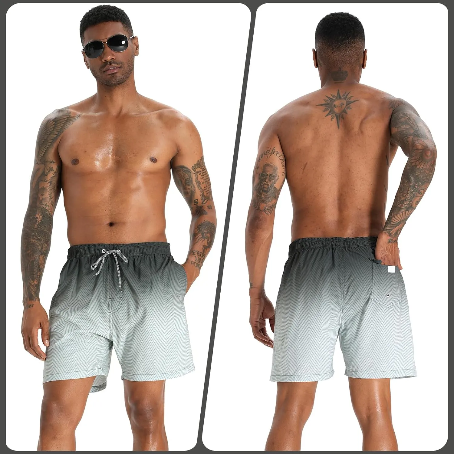 zeetoo Mens Swim Trunks with Compression Liner 5.5" Inseam Swim Shorts Quick Dry Shorts