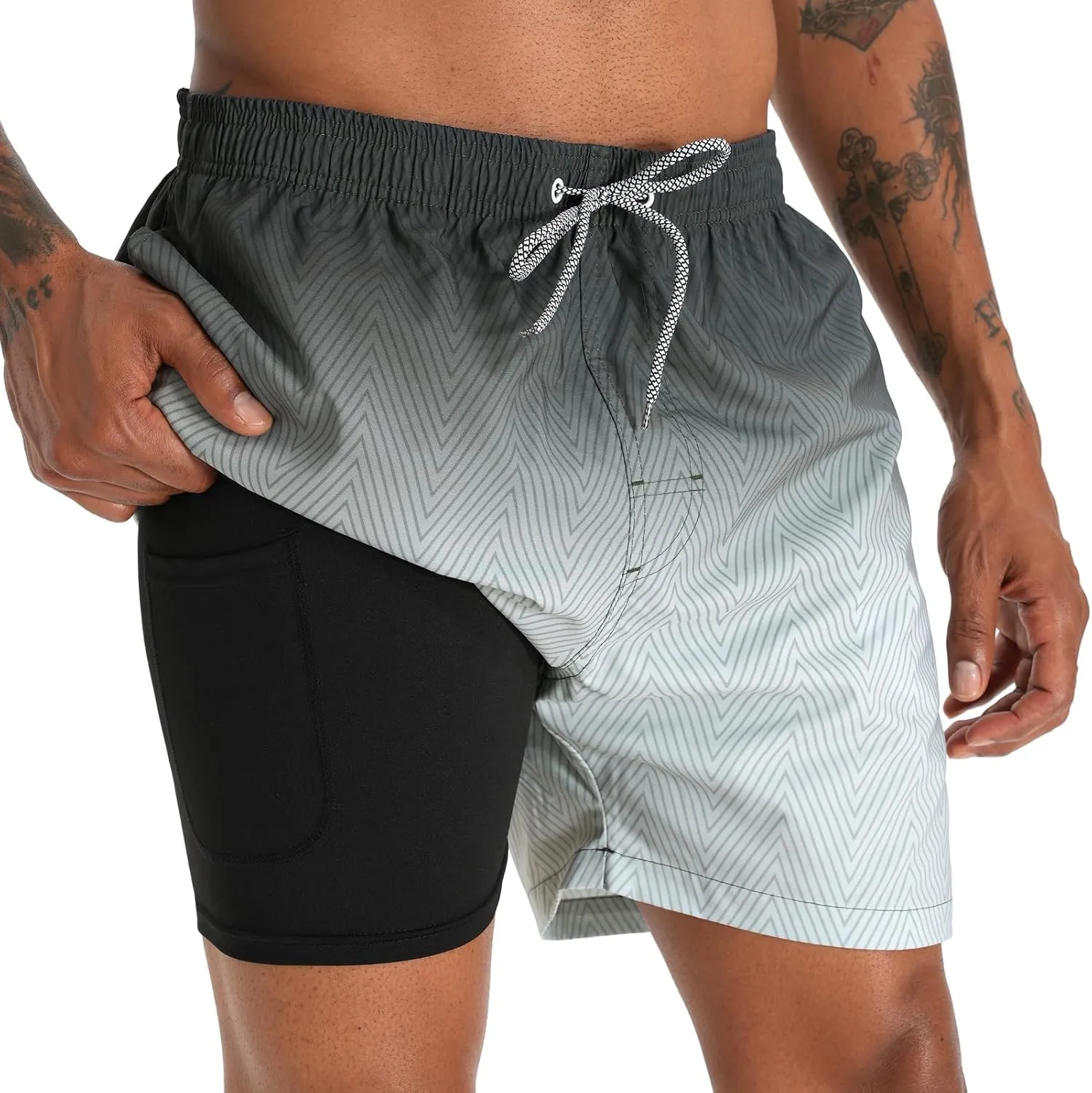 zeetoo Mens Swim Trunks with Compression Liner 5.5" Inseam Swim Shorts Quick Dry Shorts