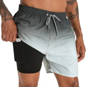 zeetoo Mens Swim Trunks with Compression Liner 5.5" Inseam Swim Shorts Quick Dry Shorts