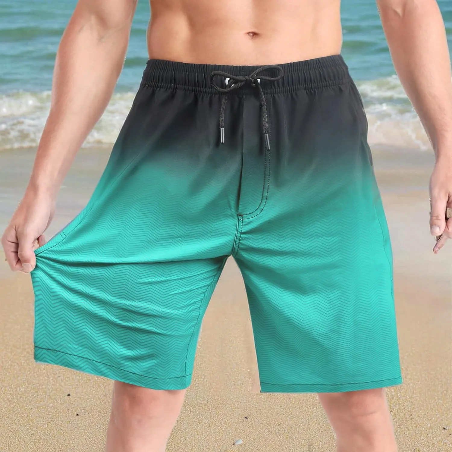 zeetoo Mens Swim Trunks with Compression Liner 9" Inseam Quick Dry Swim Shorts with Zipper Pockets Bathing Suit