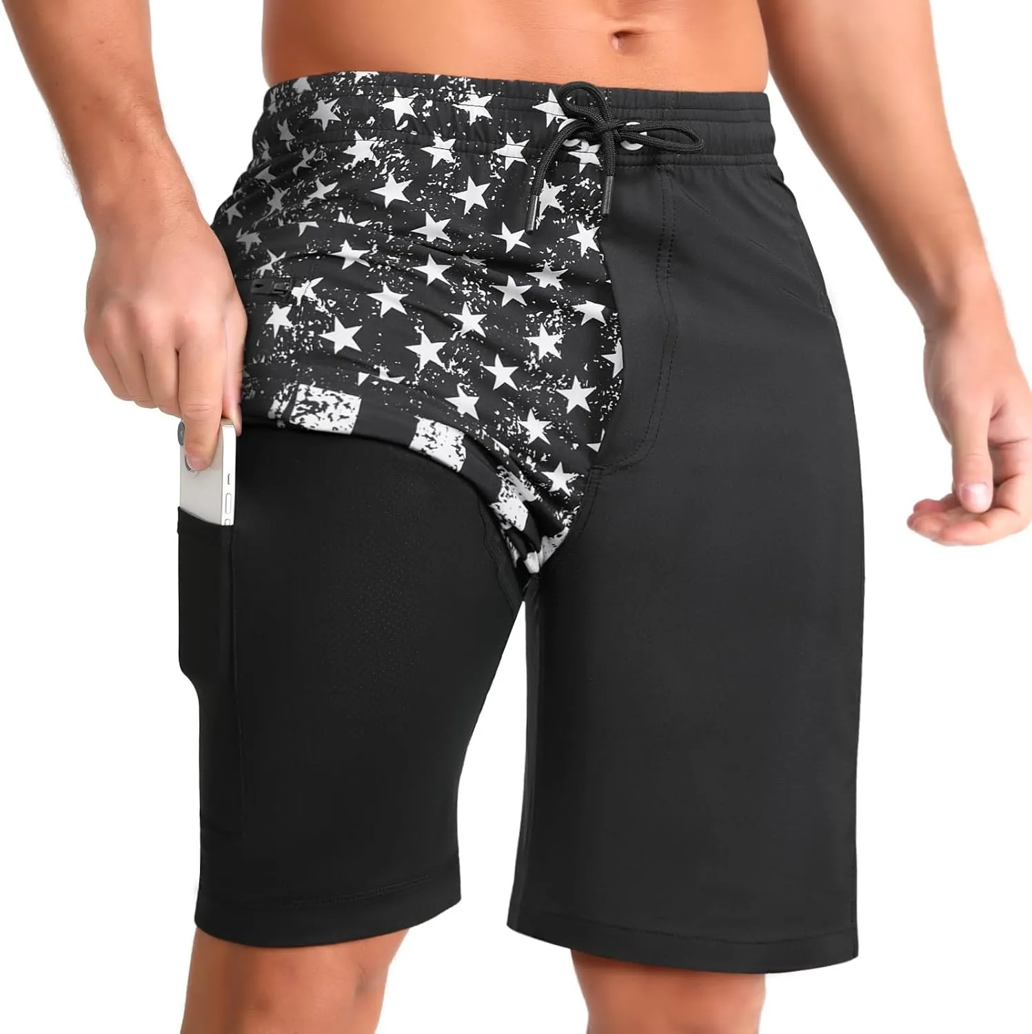 zeetoo Mens Swim Trunks with Compression Liner 9" Inseam Quick Dry Swim Shorts with Zipper Pockets Bathing Suit