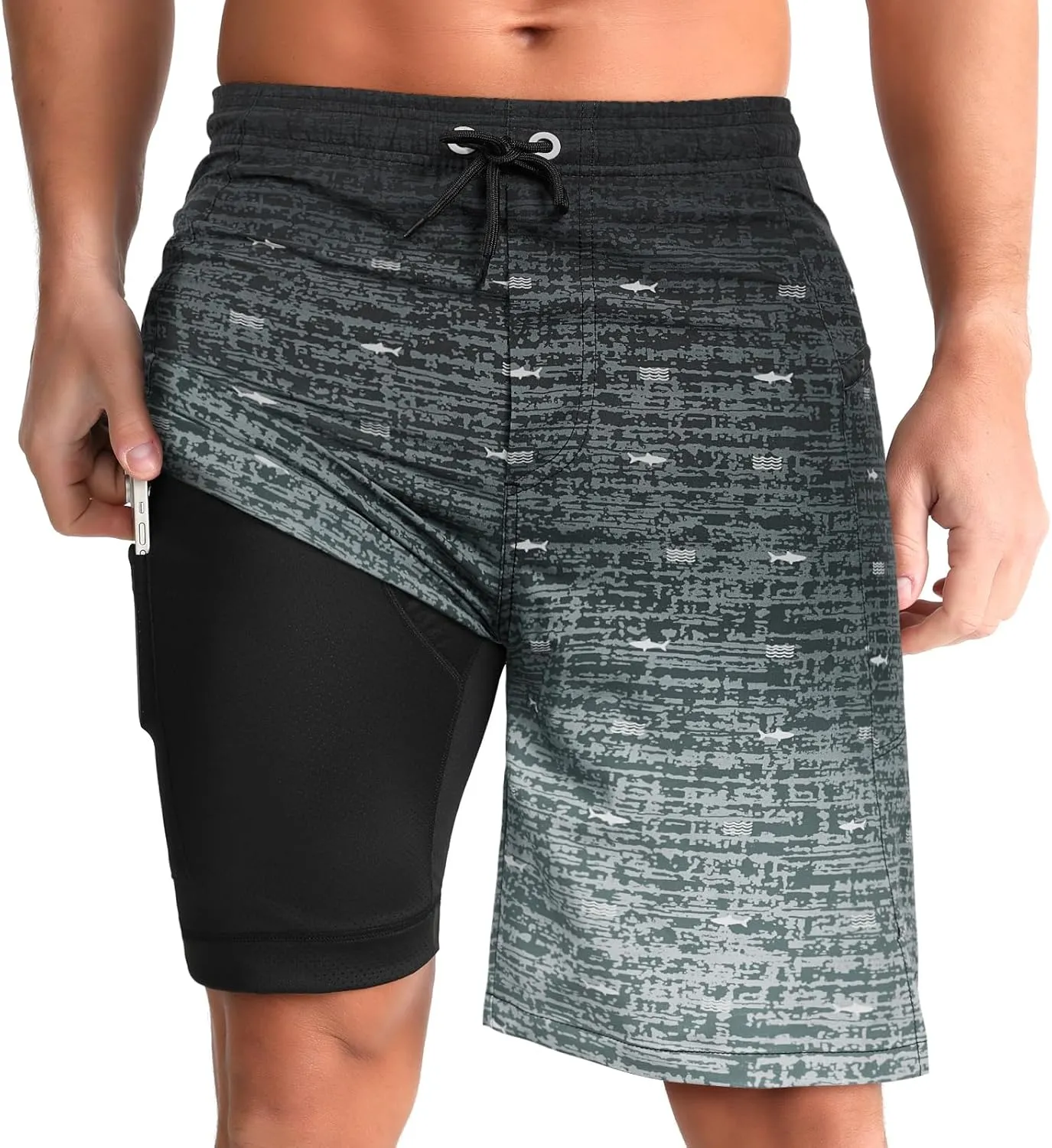 zeetoo Mens Swim Trunks with Compression Liner 9" Inseam Quick Dry Swim Shorts with Zipper Pockets Bathing Suit
