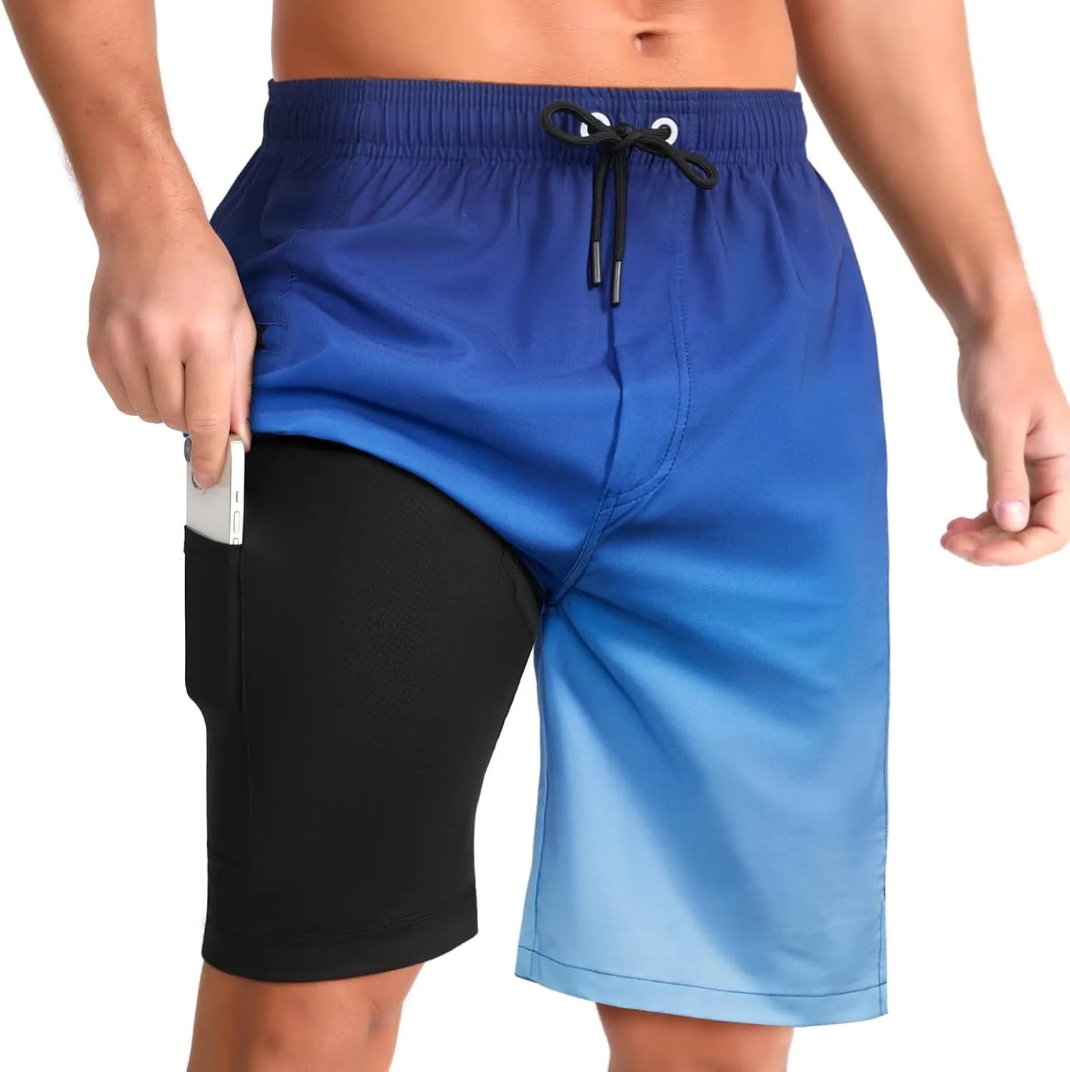 zeetoo Mens Swim Trunks with Compression Liner 9" Inseam Quick Dry Swim Shorts with Zipper Pockets Bathing Suit