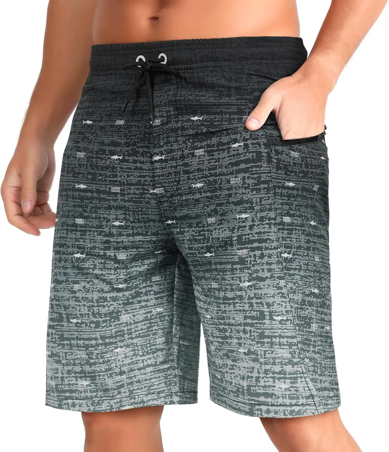 zeetoo Mens Swim Trunks with Compression Liner 9" Inseam Quick Dry Swim Shorts with Zipper Pockets Bathing Suit