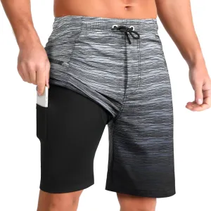 zeetoo Mens Swim Trunks with Compression Liner 9" Inseam Quick Dry Swim Shorts with Zipper Pockets Bathing Suit