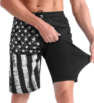 zeetoo Mens Swim Trunks with Compression Liner 9" Inseam Quick Dry Swim Shorts with Zipper Pockets Bathing Suit
