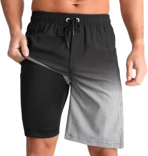 zeetoo Mens Swim Trunks with Compression Liner 9" Inseam Quick Dry Swim Shorts with Zipper Pockets Bathing Suit