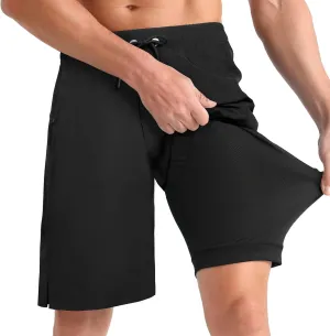 zeetoo Mens Swim Trunks with Compression Liner 9" Inseam Quick Dry Swim Shorts with Zipper Pockets Bathing Suit
