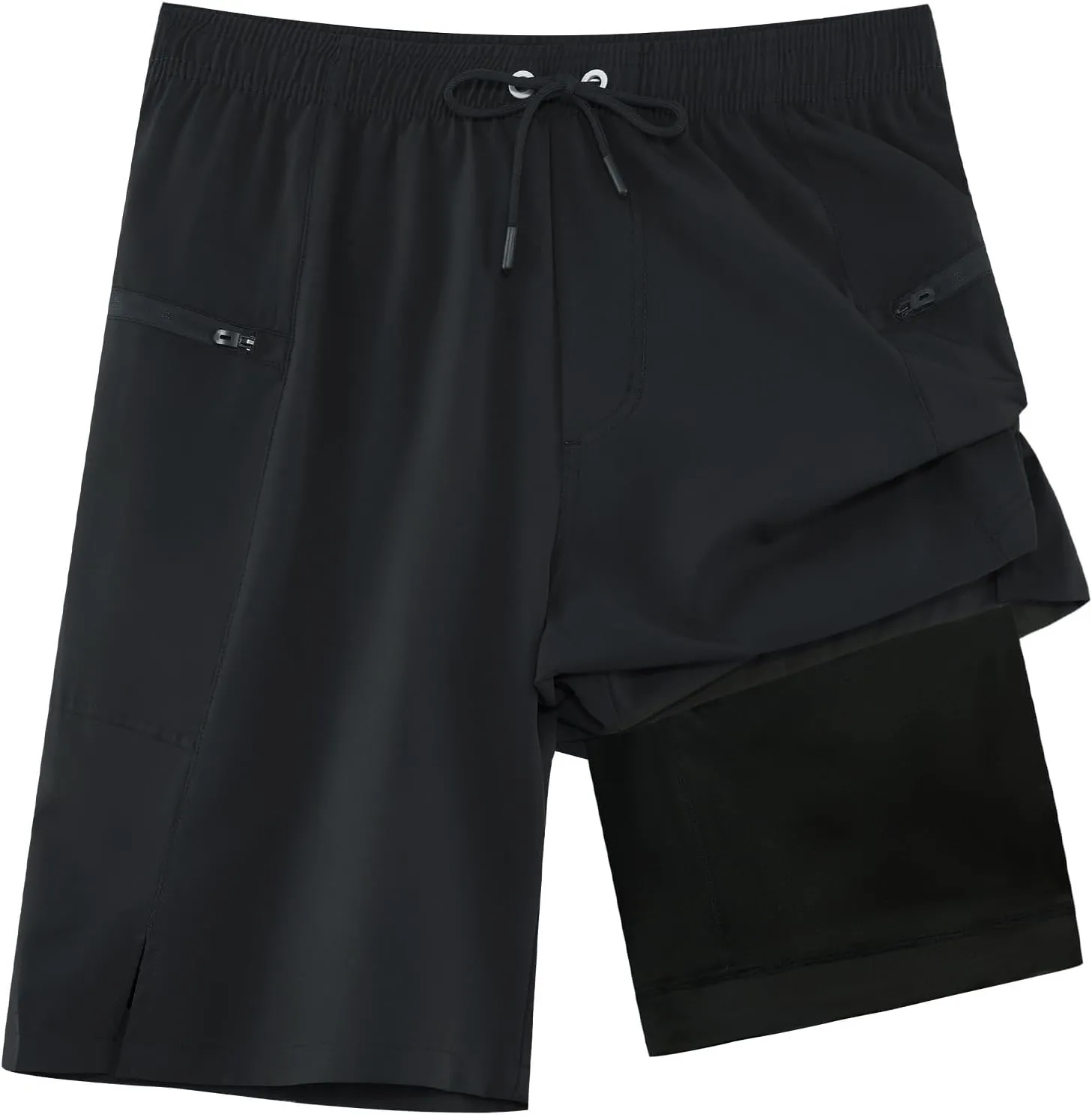 zeetoo Mens Swim Trunks with Compression Liner 9" Inseam Quick Dry Swim Shorts with Zipper Pockets Bathing Suit