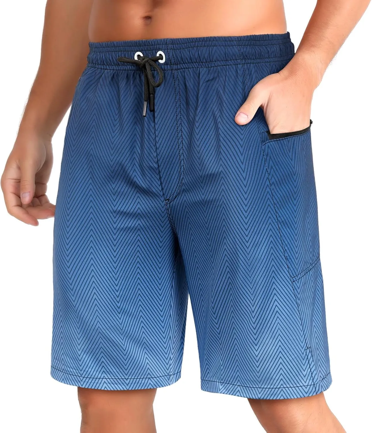 zeetoo Mens Swim Trunks with Compression Liner 9" Inseam Quick Dry Swim Shorts with Zipper Pockets Bathing Suit