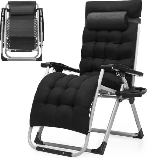 Zero Gravity Chair, Portable Folding Reclining Lounge Chairs with Adjustable Cushion and Cup Holder Trays for Outdoor, Patio, Beach, Camping, Garden, Poolside, Black
