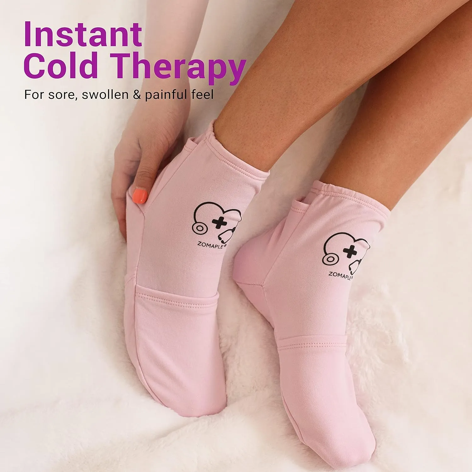 Zomaple Cold Therapy Socks for Women and Men - Perfect Ice Pack Cooling Socks for Plantar Fasciitis Feet, Neuropathy, Chemotherapy Recovery, Arthritis, Ankle & Heel Pain Relief (Lavender, Medium 7-11)