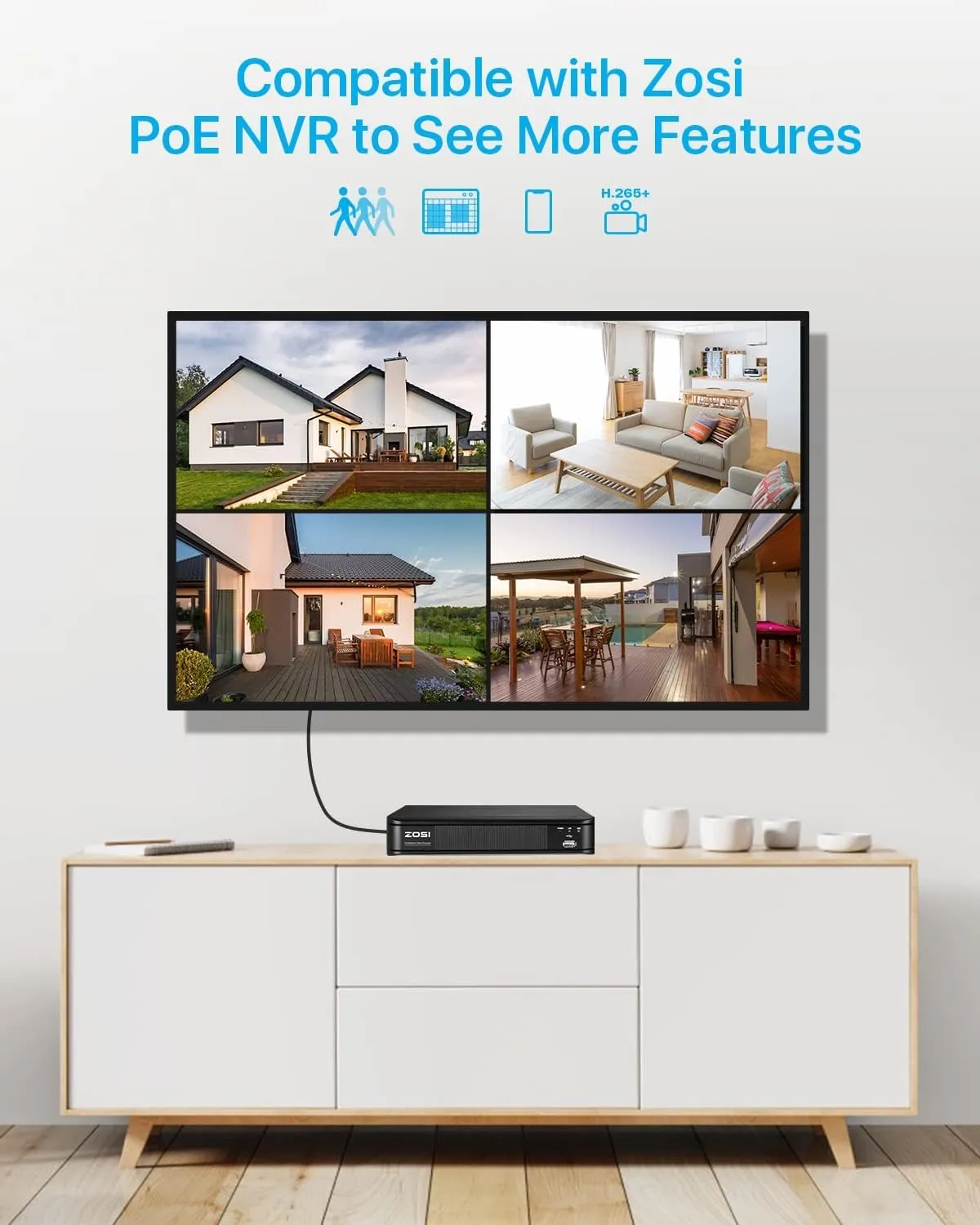 ZOSI H.265 2MP Security POE Camera, 1920x1080, 120ft Night Vision, 3.6mm Lens, IP67 Weatherproof Indoor Outdoor IP Camera 1080p (Only work with ZOSI PoE NVR,Model: 1AR-08EM-00/10/20-US)