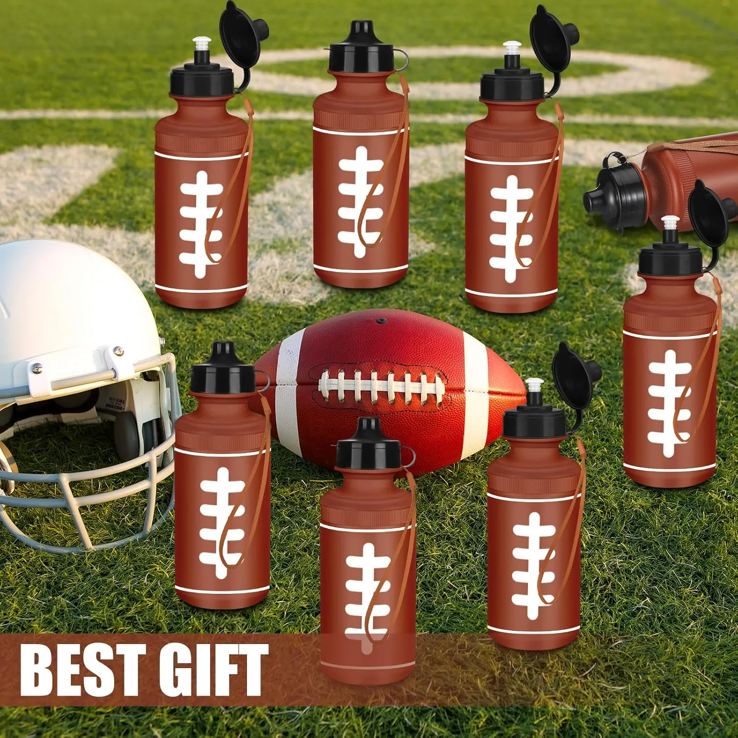 Zubebe 36 Pcs Sport Water Bottles Bulk 21 oz Squeeze Reusable BPA-Free Plastic Water Bottle with Nylon Strap Leak Proof Blank DIY Cup for School Football Team Beach Summer Grad Gift