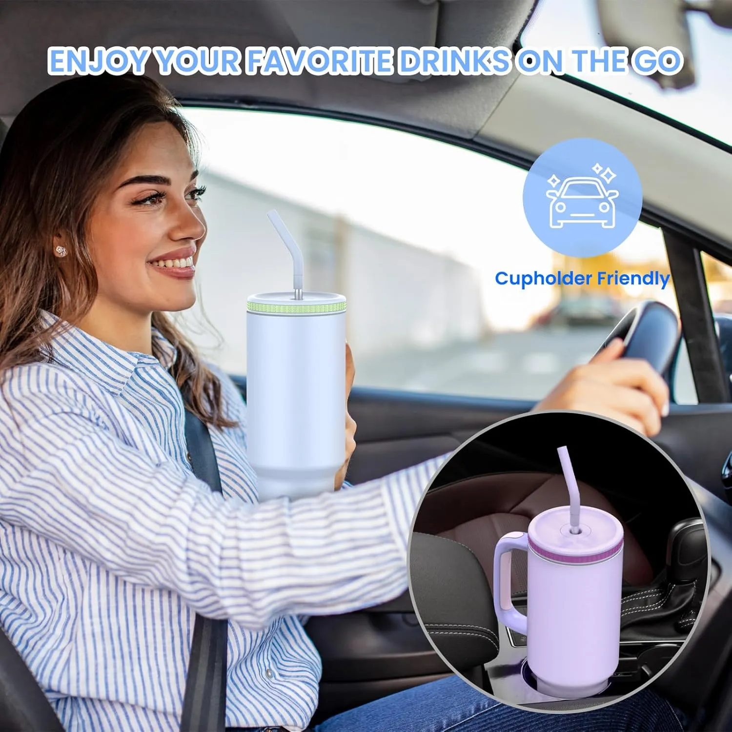 Zukro 40 oz Triple Insulated Tumbler with Handle and Straw Lid - Stainless Steel Cup Travel Mug Fits in Cupholder - No Sweat Water Bottle Keeps Drinks Cold 30 Hours - Dishwasher Safe - Animal