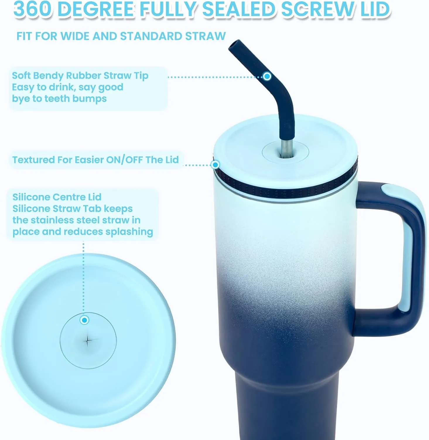Zukro 40 oz Triple Insulated Tumbler with Handle and Straw Lid - Stainless Steel Cup Travel Mug Fits in Cupholder - No Sweat Water Bottle Keeps Drinks Cold 30 Hours - Dishwasher Safe - Animal