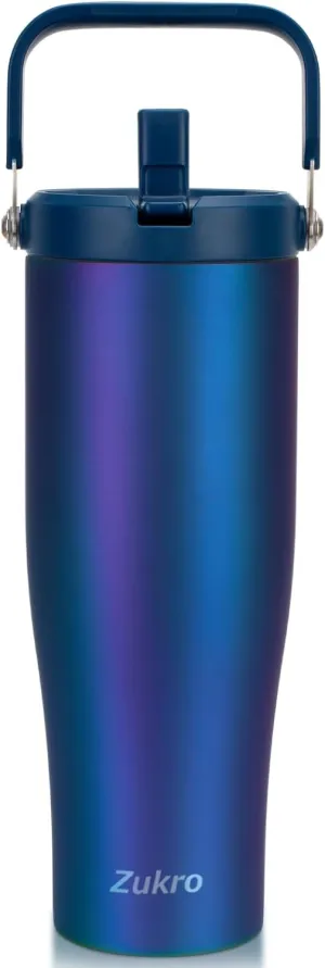 Zukro 50 OZ Tumbler With Flip Straw |Triple-Wall Vacuum Insulated Water Jug With Top Handle For Gym Sports Outdoors |Large Leak Proof Stainless Steel Water Bottle, Fit in Cupholder |Cold 34 Hours