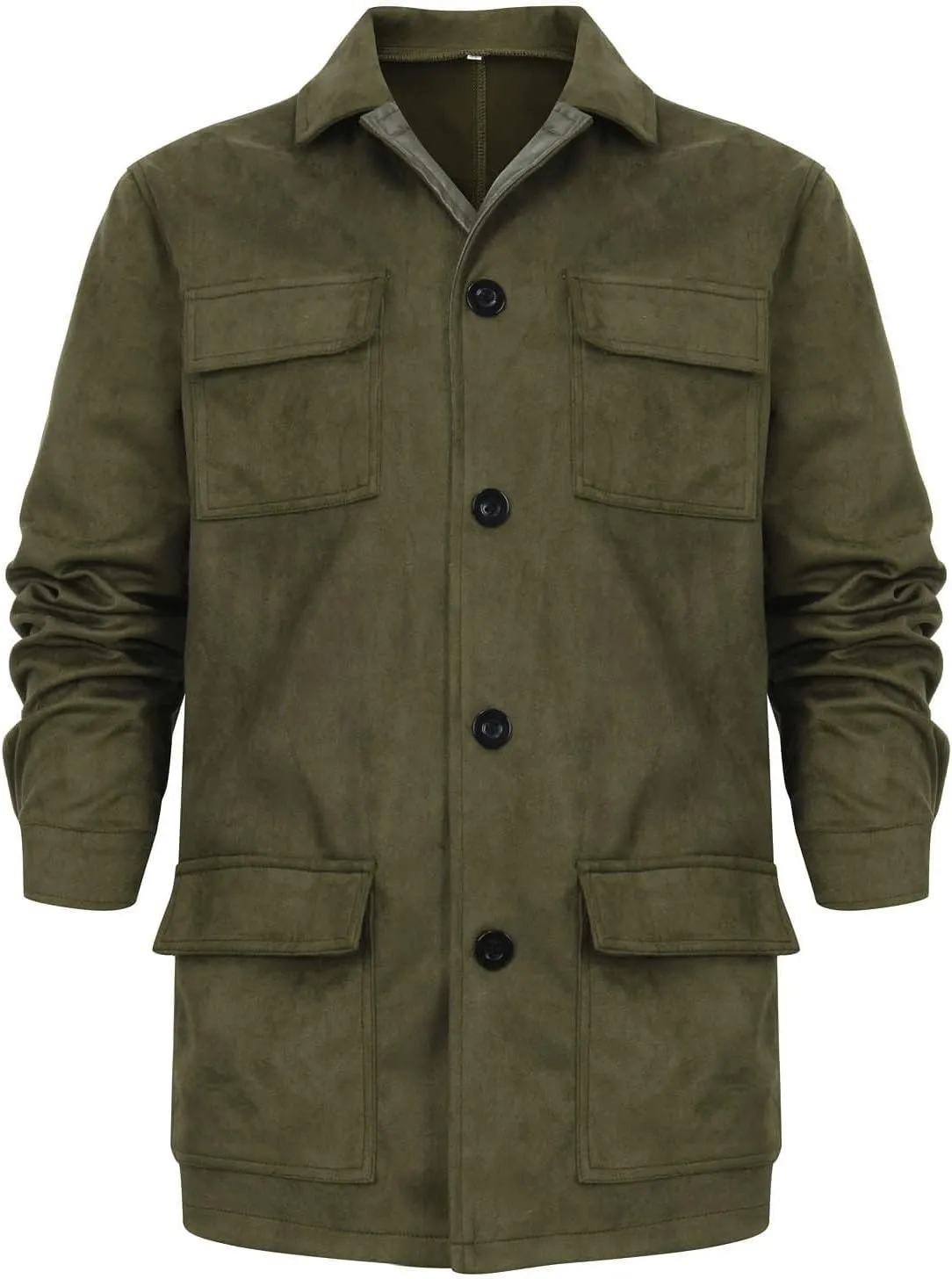 ZWRXW Men's 2023 Waterproof Suede Coat Vintage Classic Leather Jacket Casual Lapel Button Down Long Sleeve Winter Coats