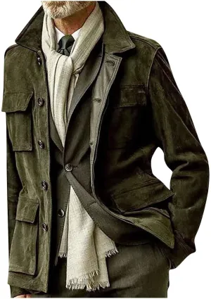 ZWRXW Men's 2023 Waterproof Suede Coat Vintage Classic Leather Jacket Casual Lapel Button Down Long Sleeve Winter Coats