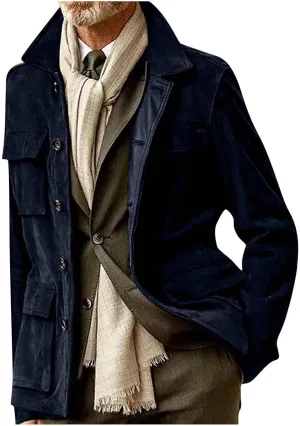 ZWRXW Men's 2023 Waterproof Suede Coat Vintage Classic Leather Jacket Casual Lapel Button Down Long Sleeve Winter Coats