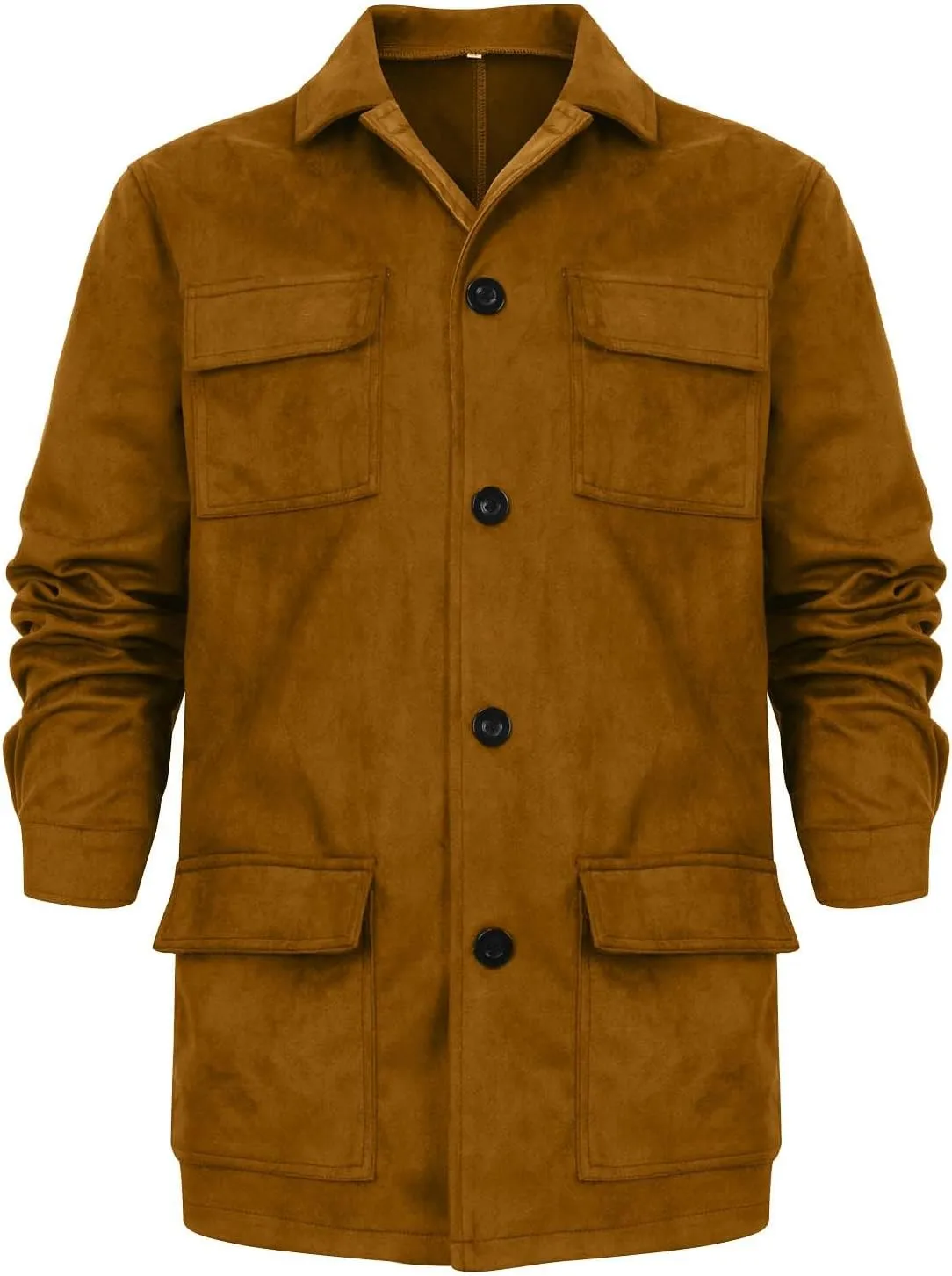 ZWRXW Men's 2023 Waterproof Suede Coat Vintage Classic Leather Jacket Casual Lapel Button Down Long Sleeve Winter Coats