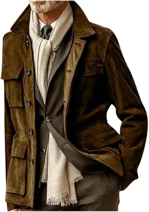 ZWRXW Men's 2023 Waterproof Suede Coat Vintage Classic Leather Jacket Casual Lapel Button Down Long Sleeve Winter Coats