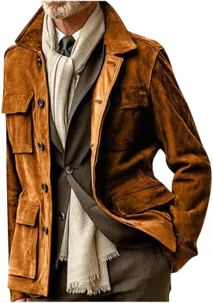 ZWRXW Men's 2023 Waterproof Suede Coat Vintage Classic Leather Jacket Casual Lapel Button Down Long Sleeve Winter Coats